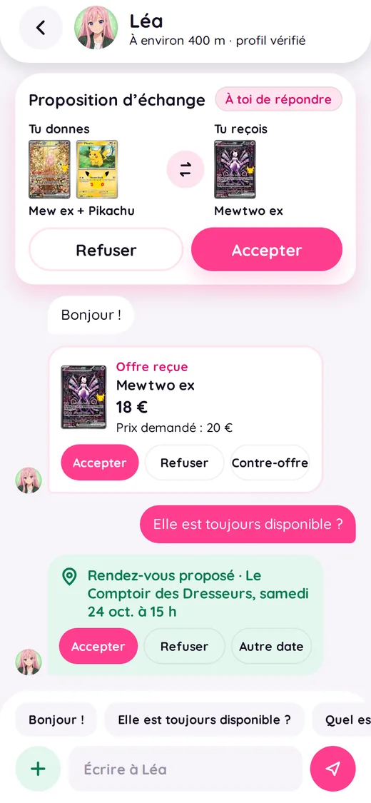 Chat with the trade offer and the meet-up in a store