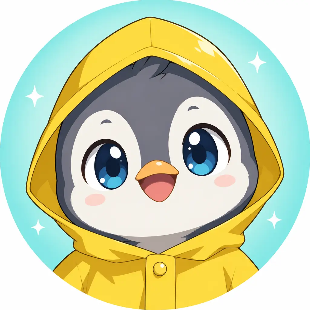 Baby penguin in a raincoat
