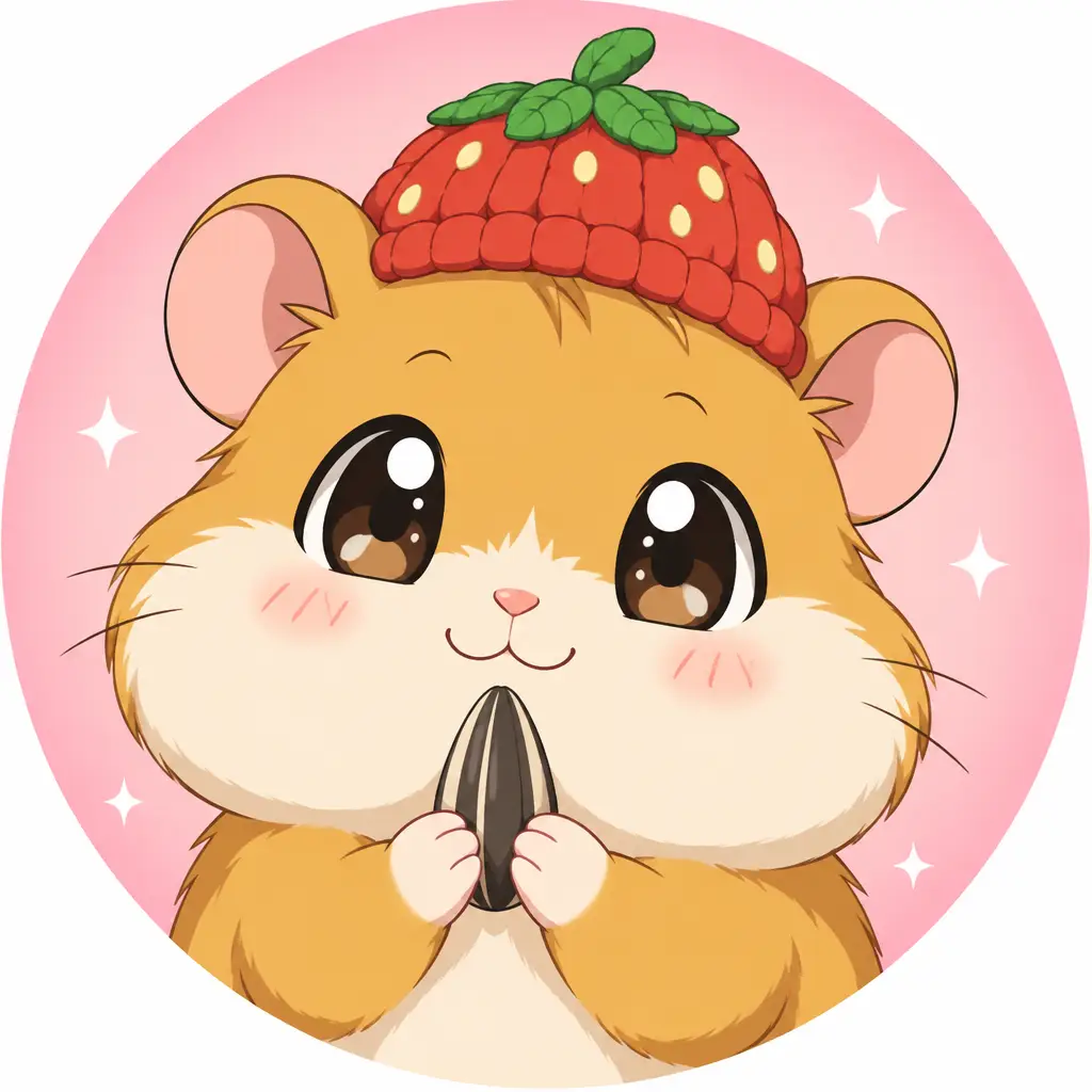 Hamster in a strawberry hat